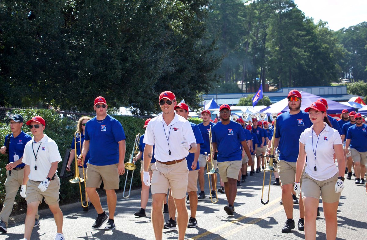 LATechBands's tweet photo. Guess who is going to the University of South Alabama this weekend? 🔴The Band of Pride!🔵 #godogs https://t.co/Ix3bzhctpL