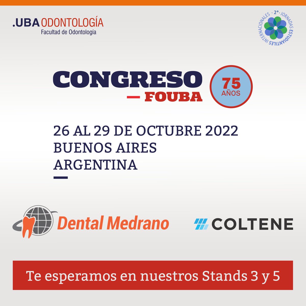 DentalMedrano's tweet photo. CONGRESO 75 AÑOS FOUBA
•Vamos a estar presentes junto a @coltenelatino 26-🗓️ 27-28-29 de octubre
•Encontranos en los STANDS 3 Y 5
•Inscripciones: Más información en @odontouba
Te esperamos!! 🧡
#dentalmedrano #congresoargentino #fouba #CongresoFOUBA #odontologiaargentina https://t.co/ZvyPsiK5Gf