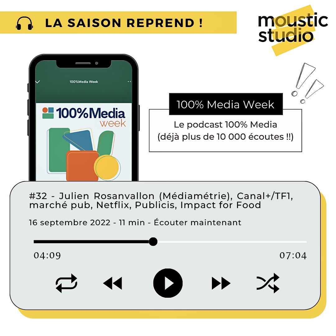MousticStudio's tweet photo. 🎙 [Podcast - En partenariat avec @100media_fr ] 🎙

Vous êtes un professionnel des médias intéressés par toute l’actualité des secteurs ? 

Alors abonnez-vous aux podcast 100%Media pour écouter toutes les actualités chaque vendredi ! 

—> Des podcasts produits par @MousticStudio https://t.co/gW6WQwbwbz