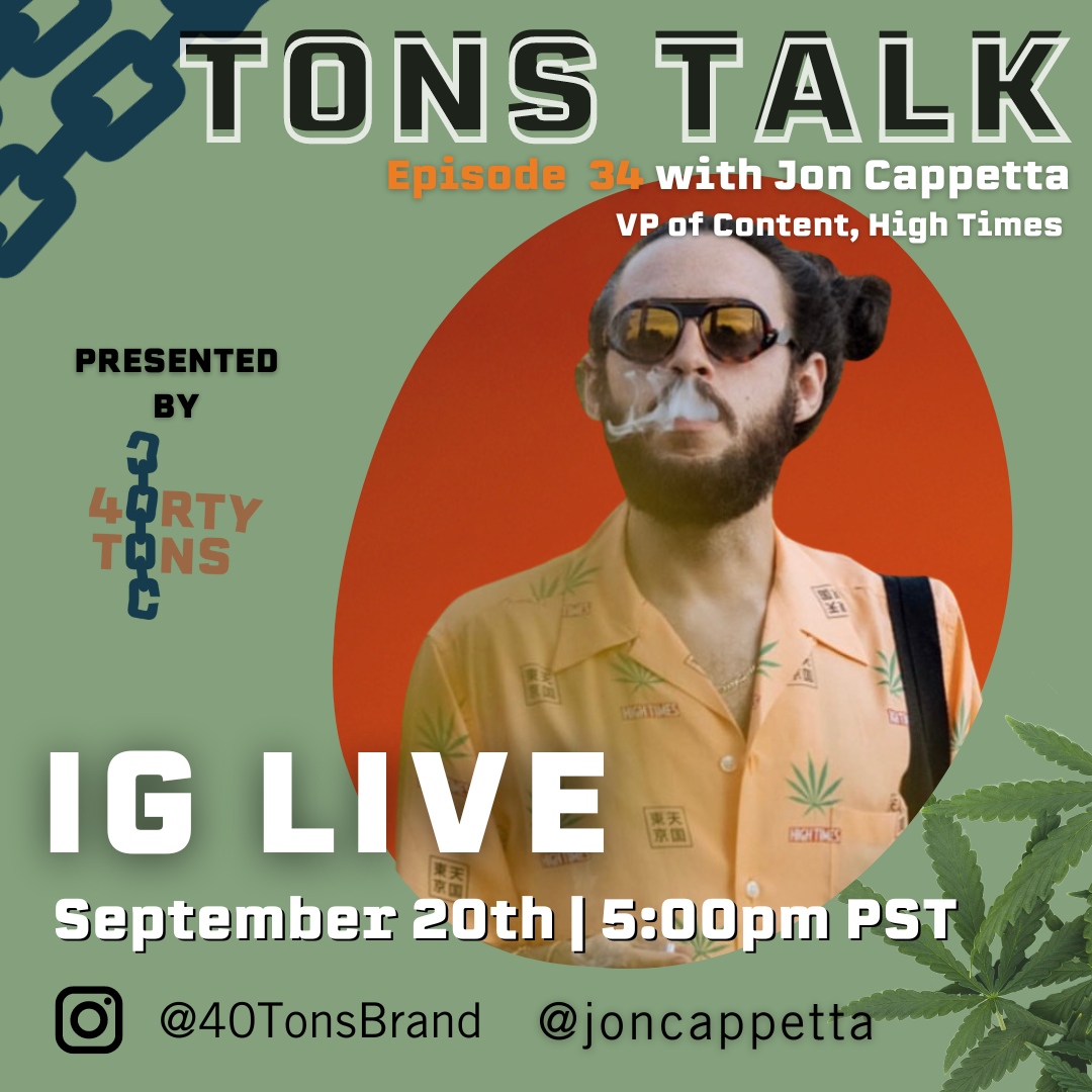 40TonsBrand's tweet photo. This week we are talking with Jon Cappetta, VP of Content at High Times! Join us as we speak about the current state of cannabis in California and more! Tomorrow at 5pm PST/8pm EST on IG Live @40tonsbrand.

#hightimesmagazine #freethe40K #restoritivejustice #cannabisforchange https://t.co/LyKoduvimV