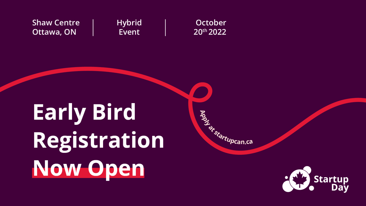 Startup_Canada's tweet photo. There is one week left for Startup Day early bird pricing! Join us on October 20th as we gather entrepreneurs, industry executives, and government representatives to discuss how we can empower Canada's entrepreneurship ecosystem. 

Register today: https://t.co/eqzhd6fDSg https://t.co/X0sMpRdNQg