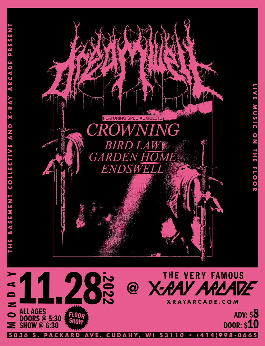 stoked to have <a href="/dreamwellri/">Dreamwell</a> and <a href="/crowningpool/">crowning (writing mode)</a> come through milwaukee on 11/28 with some awesome bands opening up. can i get an RT?