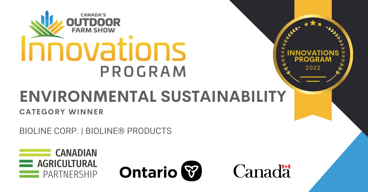 outdoorfarmshow's tweet photo. Congrats to BioLiNE Corp. @BiolineCorp for winning the Environmental Sustainability  category in the #COFS22 Innovations Program!

Want them to win the Farmers' Choice Award?
Vote Here⤵️
https://t.co/VVPD8A1MZt 

Learn More⤵️
https://t.co/YKXEm6yUfa https://t.co/oU4zof1Dx9