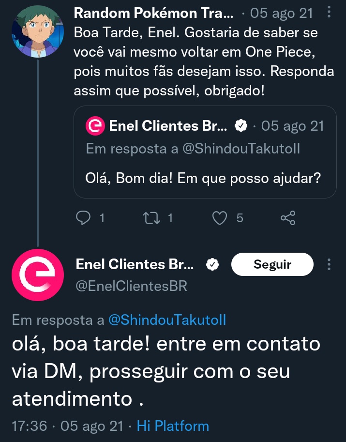 ShindouTakutoII's tweet photo. Lembrando do dia em que a Enel me respondeu por eu ter falado do Enel de One Piece https://t.co/y7n6iU5GWm