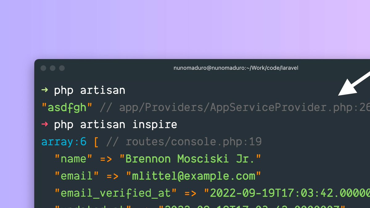 enunomaduro's tweet image. Love how simple @laravelphp&apos;s &quot;dd&quot; function is for debugging. Yet, wouldn&apos;t be cool to know the source file/line where the &quot;dd&quot; function was called from? 💅🏻

✍🏻 github.com/laravel/framew….