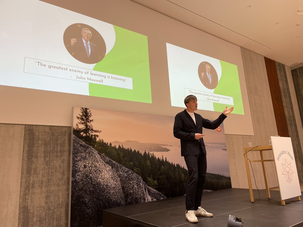 “The greatest enemy of learning is knowing. -John Maxwell”

Thanks <a href="/anssialeksi/">Anssi Rantanen</a> for a great keynote today at #InnovationWeek22 🔥🙏🏻