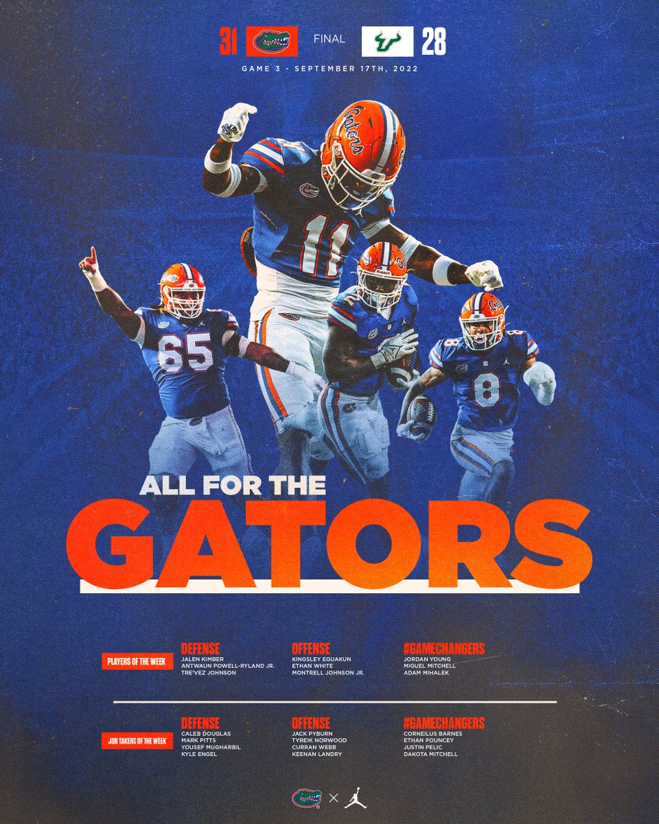 GatorsFB's tweet photo. Week 3️⃣ Players of the Week 

#GoGators | #jOURney https://t.co/bMd3OtnTCO