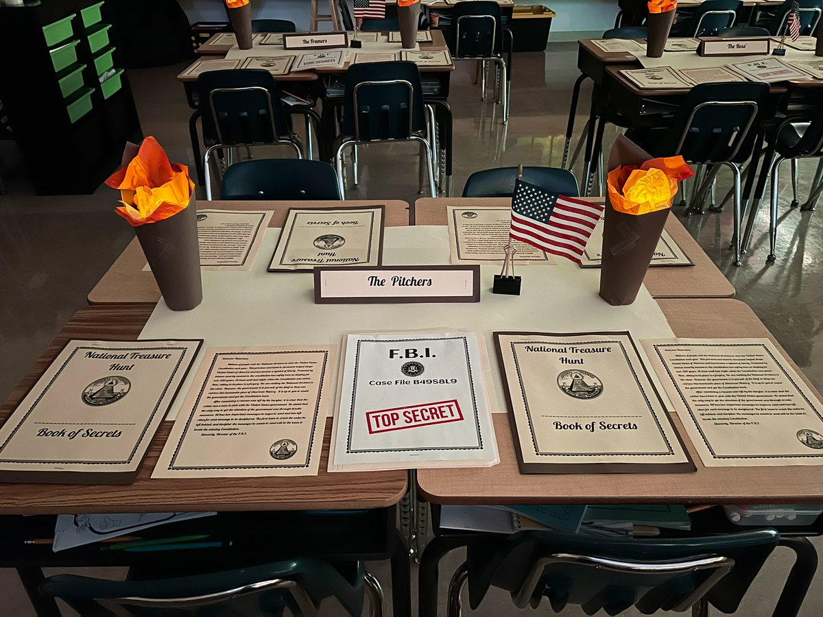 RedheadEDU's tweet photo. National Treasure: Constitution Pursuit is off to a great start! Our first classroom transformation of the year and a fun way to celebrate Constitution Day! @DSha3 @ACoupleofTeach @tishrich @PDatMSD549c @MSD549C #ClassroomTransformation #AmericanHistory https://t.co/mnGlyvQPDd