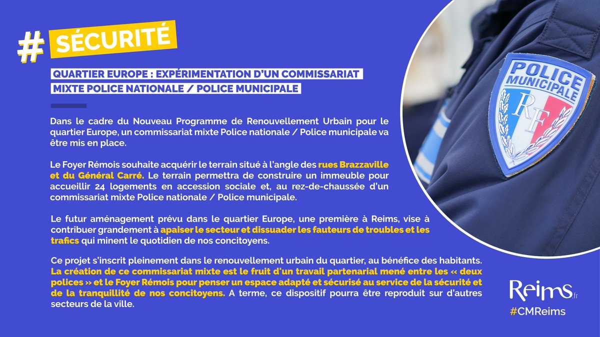 VilledeReims's tweet photo. #ConseilMunicipal de #Reims
Délibération N°239 : #NPRU du quartier #Europe - Cession de terrain
=> Suivez en direct le conseil sur Facebook : https://t.co/mPViqdYiUK ou sur le site de la ville : https://t.co/SgMtQ11yHx
#CMReims #Sécurité #Police #logement https://t.co/cwU4wHi9AF
