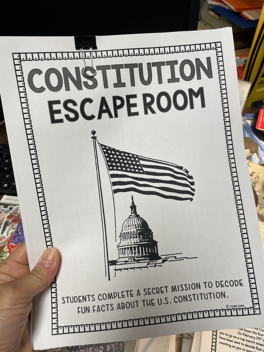 Ms_Kroll's tweet photo. Learning about the US Constitution for Constitution day, Sept. 17. Escape Room Style. #funinfifthgrade @UniversityElem @MCCSC_EDU @usconstitution https://t.co/tXQSB5xzfn