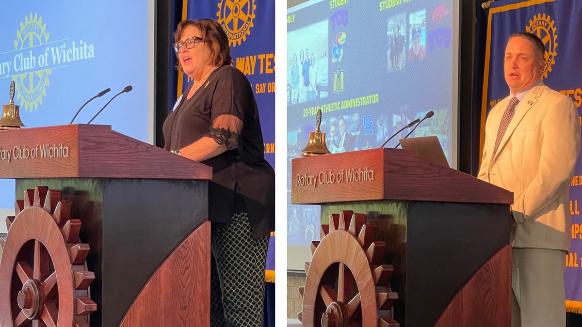 It’s a great day to be a #Shocker. Learning about the future of <a href="/WichitaState/">Wichita State</a> athletics from <a href="/GoShockersAD/">Kevin Saal</a> at  <a href="/RotaryWichitaDT/">Rotary Club of Wichita</a> luncheon. 
He was introduced by #1 <a href="/GoShockers/">Go Shockers</a> fan, <a href="/swohlfordict/">Sheryl Wohlford</a>. #fearthewheat #goshox