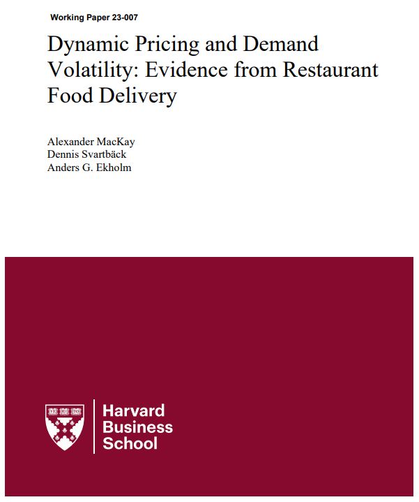 Priceff’s Anders Ekholm and Dennis Svartbäck have done extraordinary work with Harvard Assistant Professor <a href="/_amackay/">Alex MacKay</a>. Their paper Dynamic Pricing and Demand Volatility: Evidence from Restaurant Food Delivery, was published in Harvard Business School WPS. 
hbs.edu/faculty/Pages/…