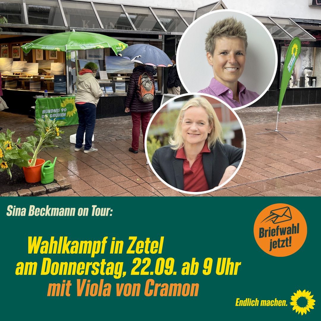 Am Do: auf dem Wochenmarkt in #Zetel mit den #Grünen vor Ort. Als Special-Guest darf ich @ViolavonCramon bei uns begrüßen. Kommt gerne vorbei. 🤗 #ltwnds #ltwnds2022 #Energiewende #bezahlbareEnergie #nachhaltigerTourismus #klimafreundlicheWirtschaft #EndlichMachen #MegapowerSina