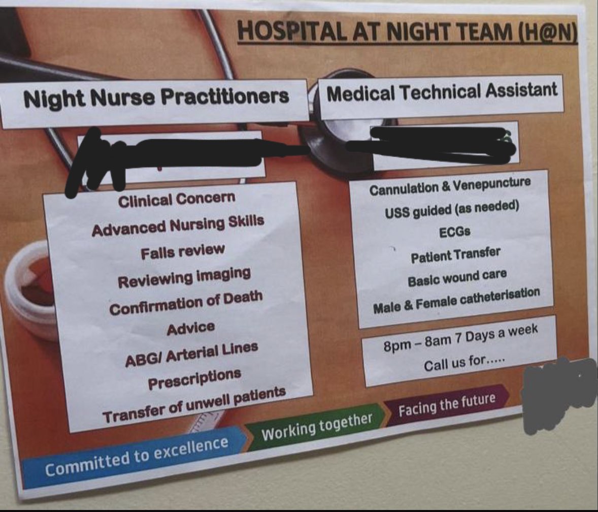 DoctorYemula's tweet photo. I’m amazed that some NHS trusts offer these services at night. 

A real dream for a junior doctor who can concentrate on reviewing the sick patients during the night. https://t.co/Pw2RO5IUdN