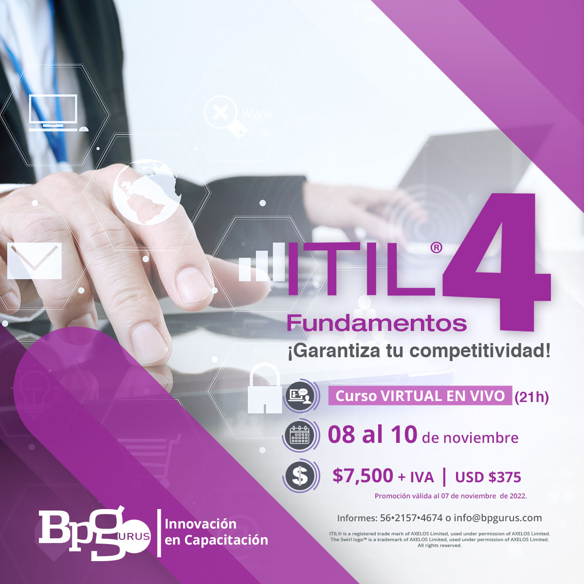 BPGurus's tweet photo. Adopta un enfoque más profesional para la prestación de servicios que conduzca a una mayor satisfacción del cliente con el curso #ITIL4 Fundamentos.
➡ 56 2157 4674 o info@bpgurus.com
#InnovaciónTecnológica #NuestroADN #ITIL #ITILCertification #ITILFundamentos #ITILFoundation https://t.co/E2EWEQn9Ol