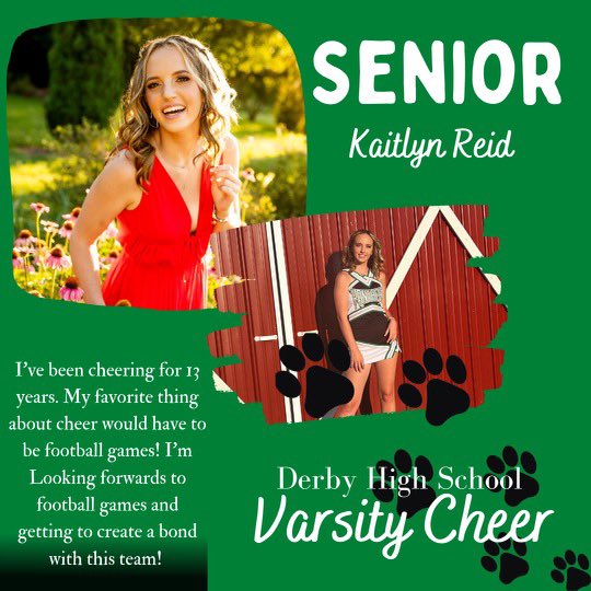 Derby High School Cheer (@derby_high) on Twitter photo Meet our Varsity Cheer Seniors <a href="/kaitlyn_reid21/">Kaitlyn Reid</a>, <a href="/jamieejohnsonn_/">jamie johnson</a> , and <a href="/ElyssaKreutzer/">Elyssa Kreutzer</a>. All of these girls are working so hard. We love our Seniors! Meet our Varsity Cheer Seniors <a href="/kaitlyn_reid21/">Kaitlyn Reid</a>, <a href="/jamieejohnsonn_/">jamie johnson</a> , and <a href="/ElyssaKreutzer/">Elyssa Kreutzer</a>. All of these girls are working so hard. We love our Seniors!