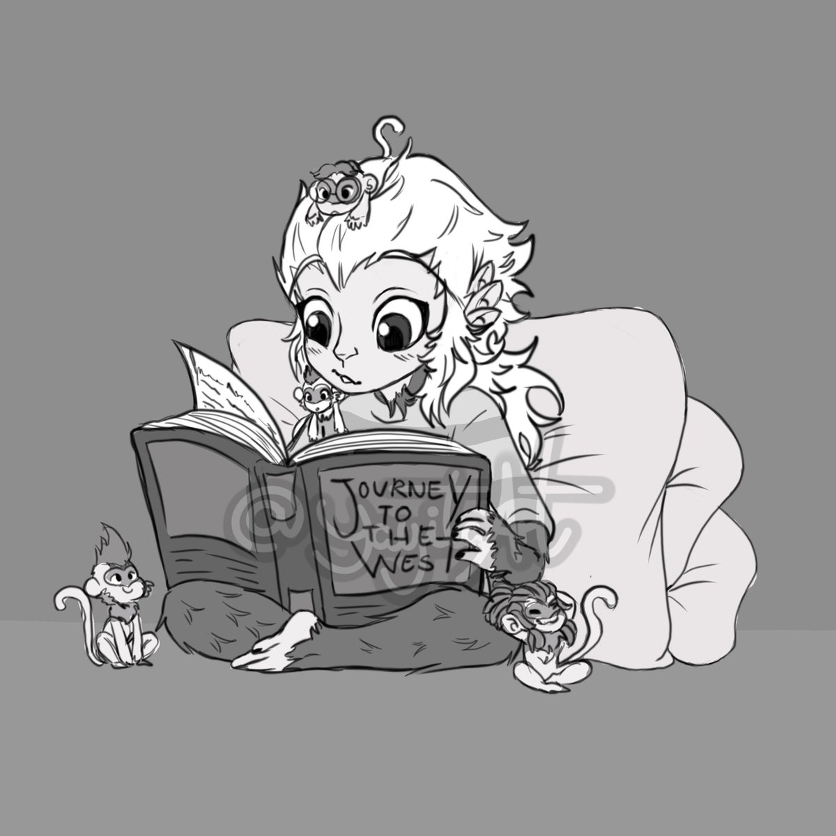YayitaArt's tweet photo. Zuri with the little monkeys, reading about sun wukong ( she wants to know him better so she reads every version of the Journey to the west)

Reading out loud for them💚📖

Mentioned: @Masked_King777 

#jackpotshipping #nezhareborn #nezhareboroc https://t.co/phkC9itDMB