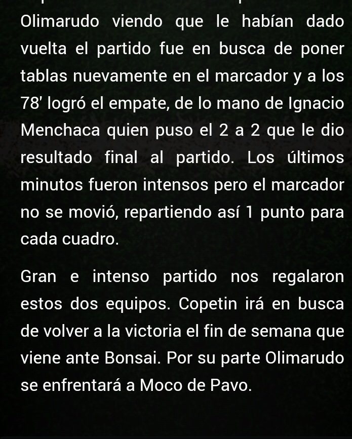 Este fin de semana fue empate ante los amigos de <a href="/Olimarudofc/">Olimarudofc</a>