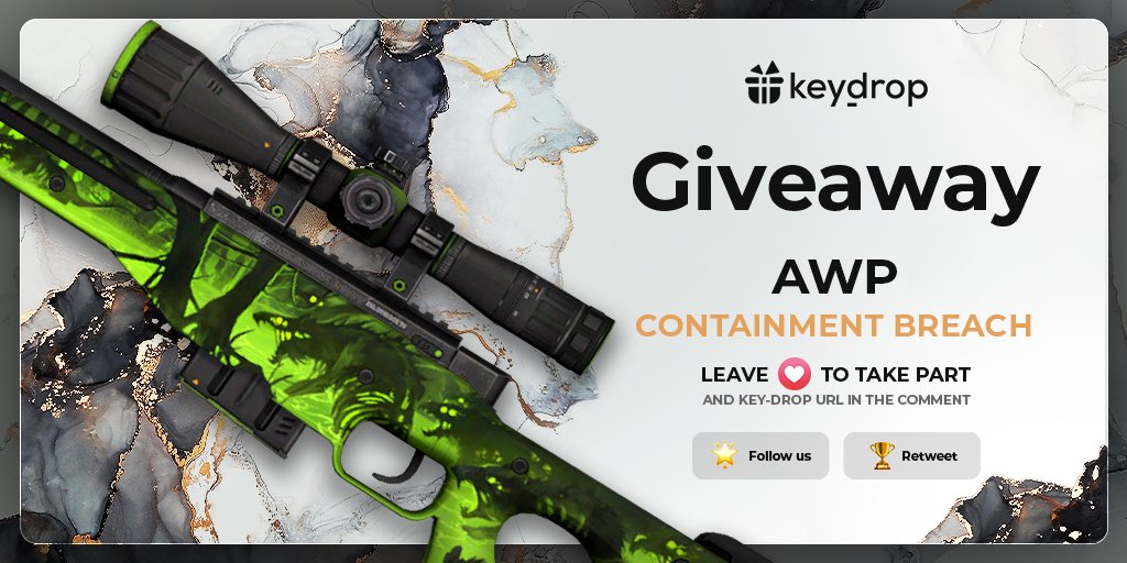 keydropcom's tweet photo. Giveaway on AWP | Containment Breach 🎁

👊 Just leave ❤️ under the post! 
🌟 Follow us!
🏆 Retweet!
 
⏰ Wait 24 hours!

#freeskins #csgoskinsgiveaway #csgoskinsfree #giveaway #airdrop #csgocases #csgocase #csgoesport #skins #csgoskins #keydrop #keydropcom #csgo https://t.co/bG0a2l7TWT