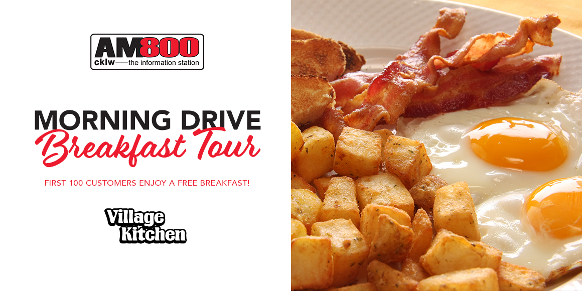 We had so much fun on Friday, we're doing it again!!

This Friday, we'll be at the Village Kitchen in Tecumseh! Join @mikelisa800 from 5am - 9am as they broadcast their show LIVE! 

Plus the first 100 people will receive FREE Breakfast, and an AM800 mug!