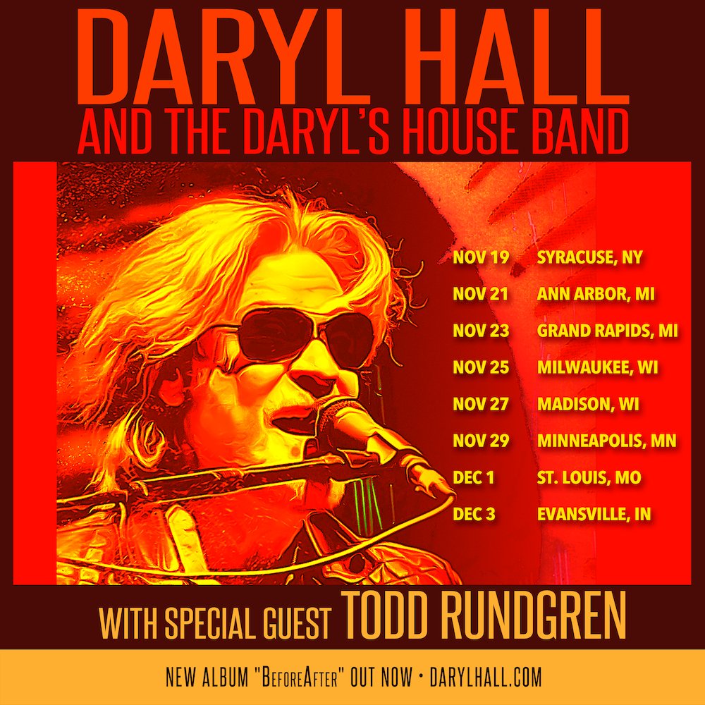 realdarylhall's tweet photo. NEW SHOWS: 
Presale - Tomorrow @ 10 am Local Time
USE CODE: DREAMTIME

11.19 - Syracuse, NY
11.21 - Ann Arbor, MI
11.23 - Grand Rapids, MI
11.25 - Milwaukee, WI
11.27 - Madison, WI
11.29 - Minneapolis, MN
12.1 - St. Louis, MO
12.3 - Evansville, IN
 
https://t.co/3uM95hmJtk https://t.co/mFITc4KBFi