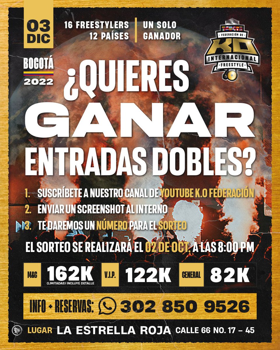 Kofederacion's tweet photo. 🎉🎊 Gana entradas dobles para la internacional 🎊🎉
1️⃣ Suscribete a nuestro canal de Youtube KO FEDERACIÓN
2️⃣ Envianos un screenshot al DM
3️⃣ Te daremos un número para el sorteo
👊 El sorteo se realizará el 2 de octubre a las 8:00 p.m 🔥
#KOfederacion #KOinternacional #KOfdf https://t.co/qEiwNOPFbx