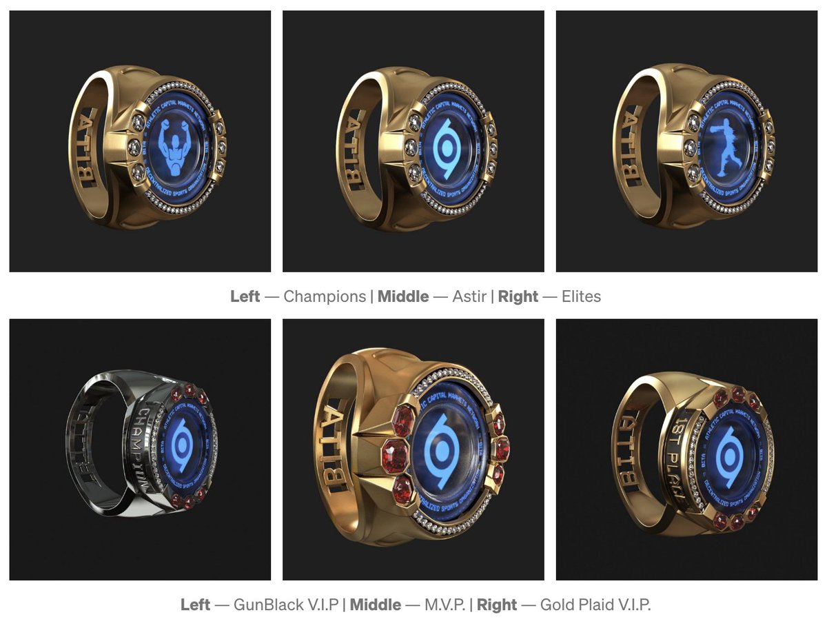 BitAstir's tweet photo. Dive deeper into AMSR #NFTs on #Solana 🤿

Amount: 1,115 | Variants: 6
Royalty: 3.33% | Rarities: 3 

💎 Diamond Caliber Rings 💎 
Champ (250), Astir (250), Elites (300)

💫 V.I.P. Caliber Rings: 💫
Gun Black (111) &amp; Gold Plaid (167)

🏆 M.V.P. Caliber Rings:🏆
Royal Crown (33) https://t.co/vNepo2jnTE