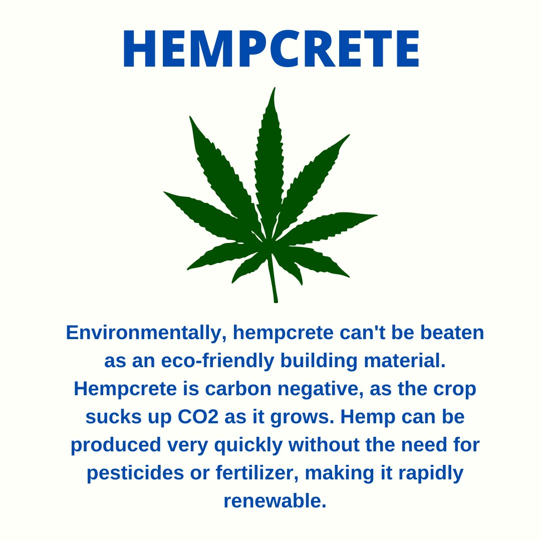 HempCBDnews's tweet photo. Environmentally, hempcrete can't be beaten as an eco-friendly building material. Hempcrete is carbon negative, as the crop sucks up CO2 as it grows.
#hempcrete #hempfibre #hempbuildingmaterials #hempecofriendly https://t.co/ZsIk5W0Sbd