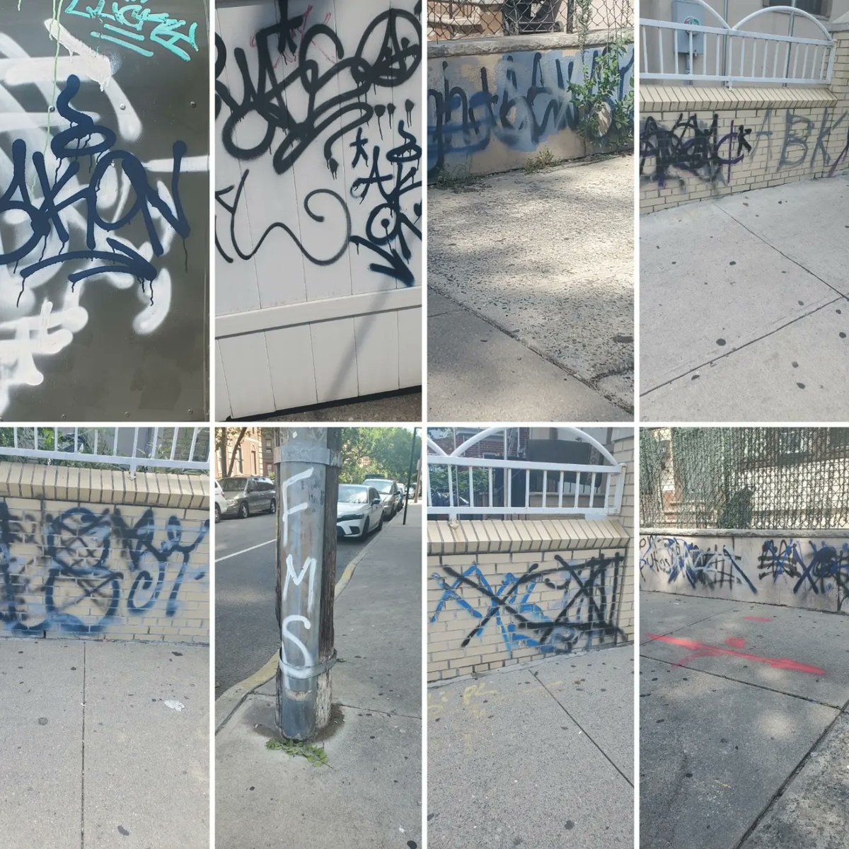 MakeQueensSafer's tweet photo. @PeterMoskos The writing is literally on the walls!  You can see turf, threats, battles won and lost. #Elmhurst and @NYPD110Pct just had a murder plus 3 shot in daylight. Is the #GangUnit up and at em? For @nymets game, #Corona was lousy with under over units. (Cover broke at food carts) https://t.co/F9ZJGyKBXH