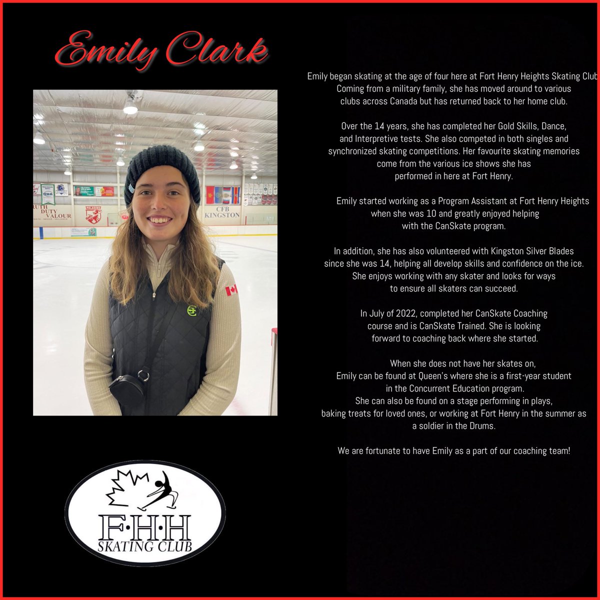 FHHSC's tweet image. Join us in welcoming Emily Clark to the FHHSC coaching team! We look forward to having her on the ice this season!!!