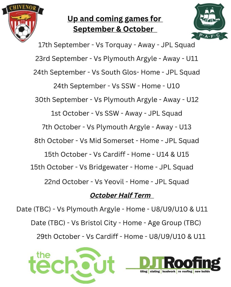 Up and coming fixtures for the centre. 

Please feel free to get in contact if you are ever looking for fixtures.