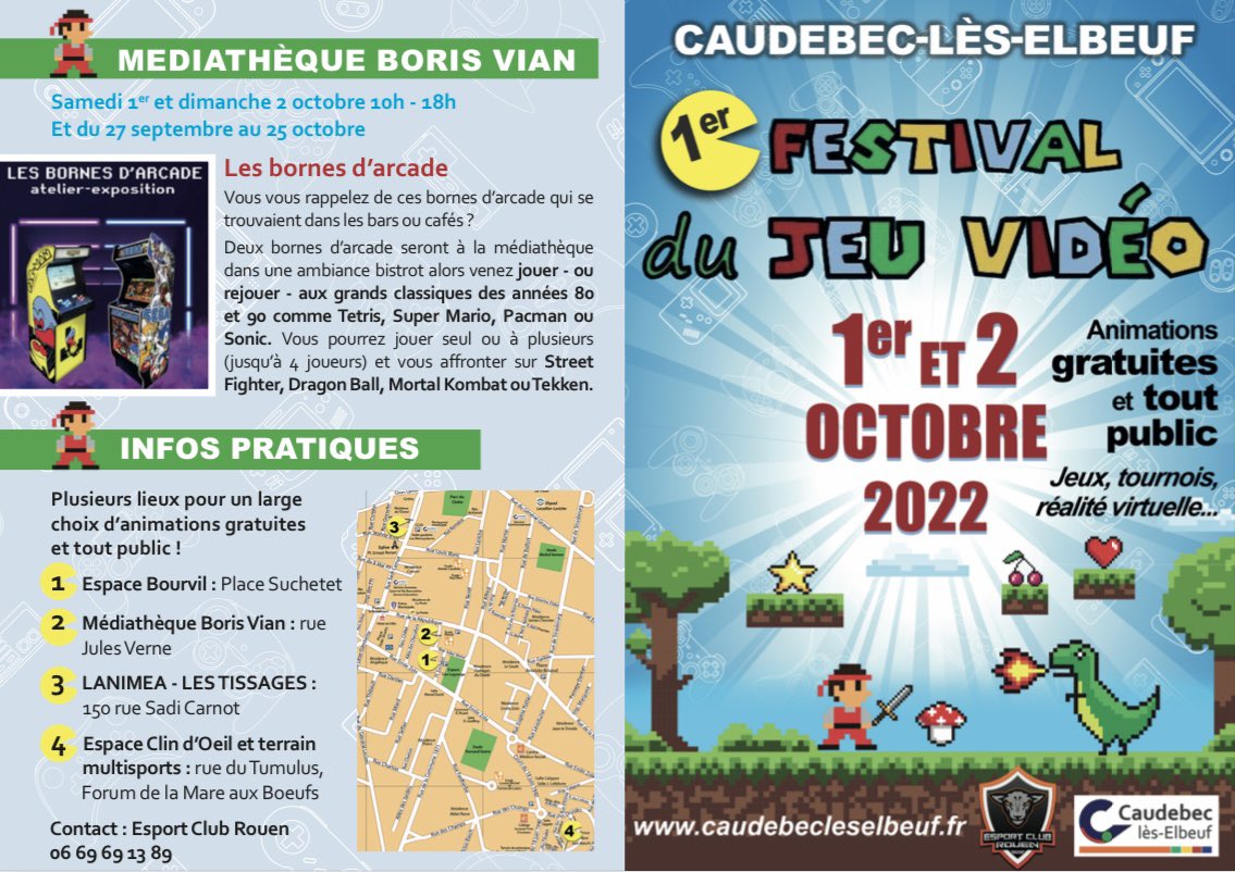EsportNormandie's tweet photo. • 1er Festival du Jeu Vidéo de Caudebec-lès-Elbeuf🥳

Samedi 1er et Dimanche 2 Octobre aura lieu le 1er Festival du Jeu Vidéo que nous organiserons avec la ville de @CaudebeclesE et @BonnaterreL 🙂

Alors à vos agendas et vos manettes ! 🎮🕹

#ecrouen #caudebecleselbeuf #rt https://t.co/Mc0qKaKEQo
