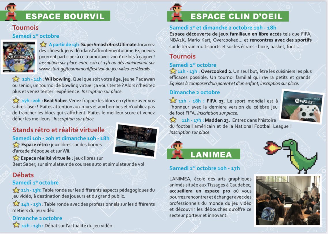 • 1er Festival du Jeu Vidéo de Caudebec-lès-Elbeuf🥳

Samedi 1er et Dimanche 2 Octobre aura lieu le 1er Festival du Jeu Vidéo que nous organiserons avec la ville de <a href="/CaudebeclesE/">Caudebec-lès-Elbeuf</a> et <a href="/BonnaterreL/">Bonnaterre Laurent</a> 🙂

Alors à vos agendas et vos manettes ! 🎮🕹

#ecrouen #caudebecleselbeuf #rt