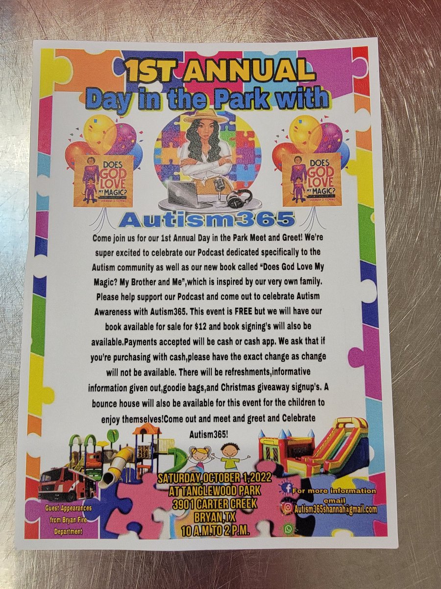 #BryanTexas #AutismAwareness #Austism365 #Texas If you have a child, or someone you know has a child living/dealing with #autism, don't miss this event! #CollegeStationTX 
Event information is on the flyer. 
#AutismAcceptance