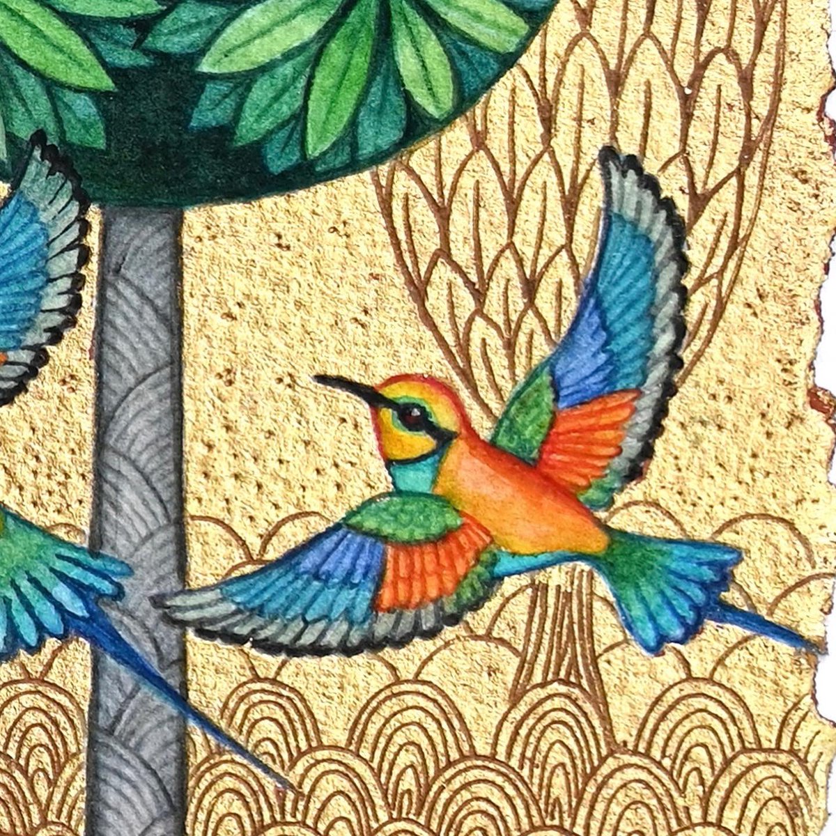lindaedwardsart's tweet photo. Thinking it’s time I painted some more flying birds. 
.
Perhaps there is a feeling of being trapped and a longing  for freedom!
.
#lindaedwards #goldleafart #flyingbirds #freedom #flyhigh https://t.co/DkcXMDxieU