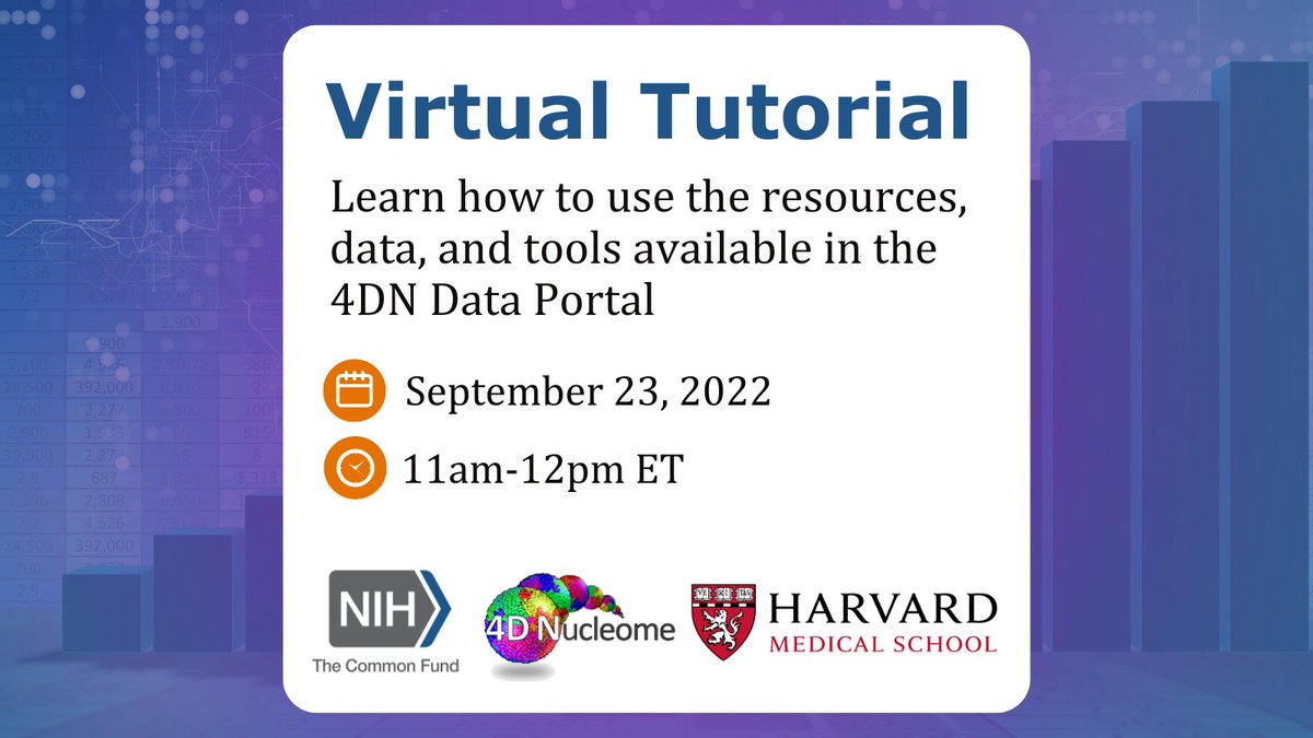 Curious about the #4DNucleome data portal? Tune in this Friday 8 AM PT/11 AM ET for a one-hour virtual tutorial on the data, resources, and tools available to you for studying nuclear organization in space and time: bit.ly/4dn-tutorial.