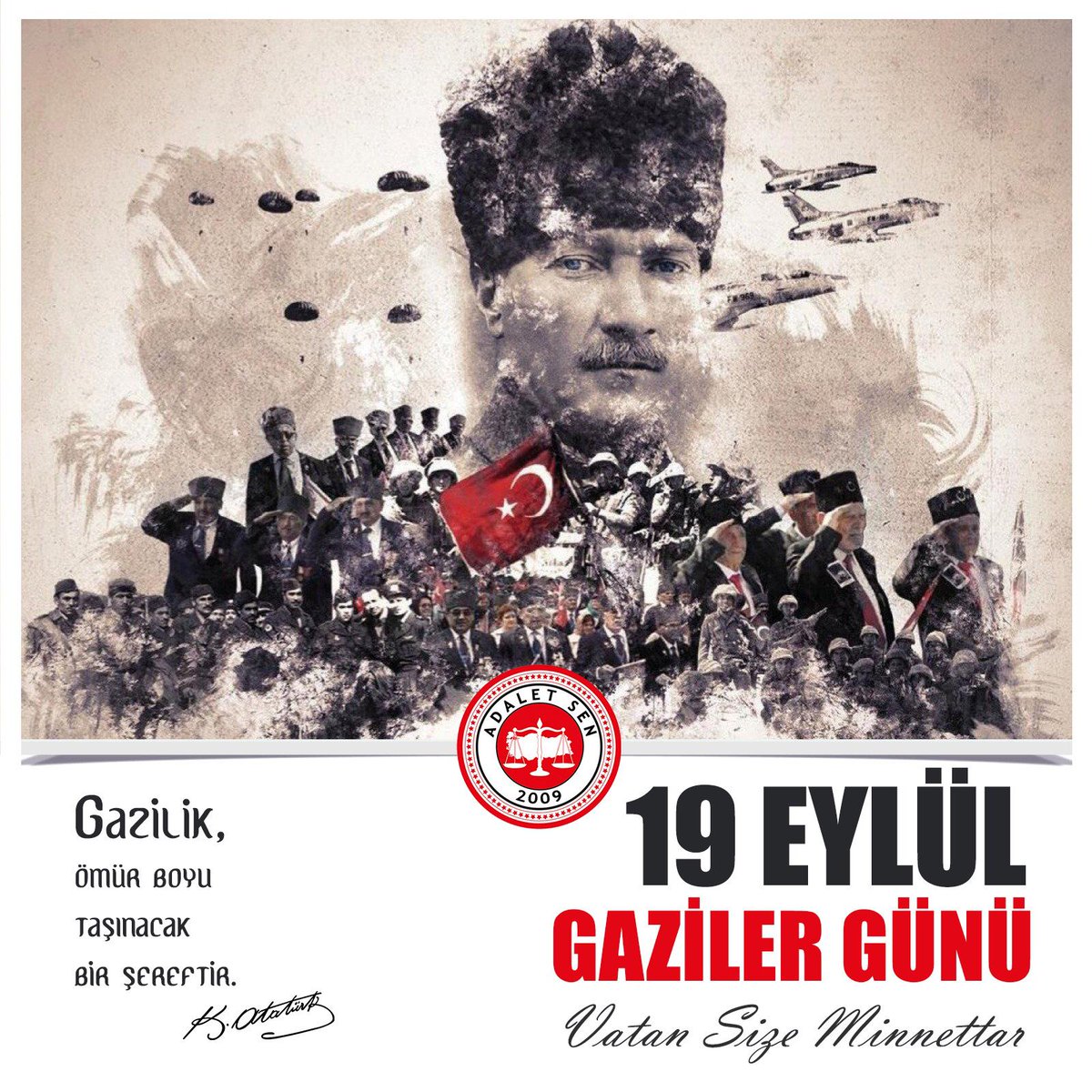 #gazimustafakemal, #gazilergünükutluolsun
Başta Gazi M. Kemal Atatürk olmak üzere; Türk Milletinin bekası uğruna bedeller ödemiş kahraman gazilerimizin “ 19 Eylül Gaziler Günü” kutlu olsun.