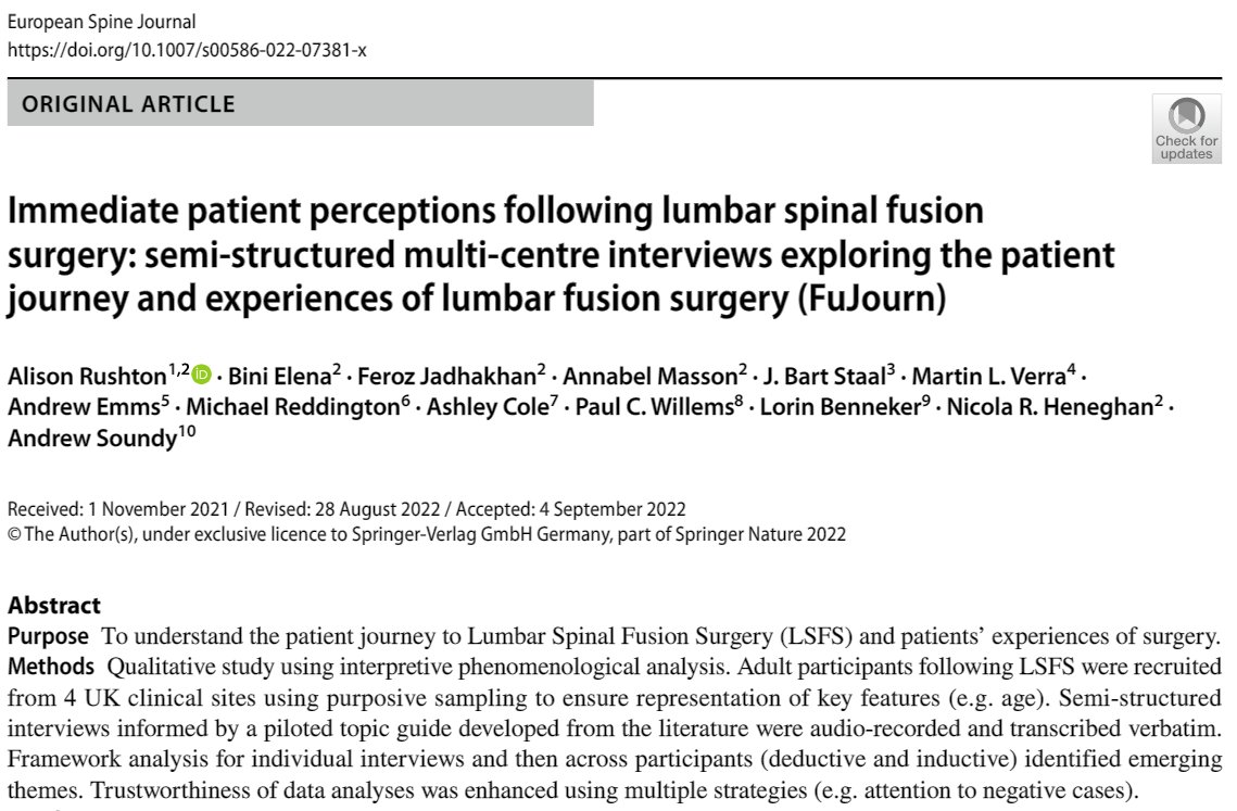Patient driven data enables insights to inform research regarding surgery/rehabilitation. 4 themes derived from n=31 patients’ narratives: decision for surgery, coping strategies, barriers to recovery and recovery after surgery. Themes interacted to shape a patient’s recovery.