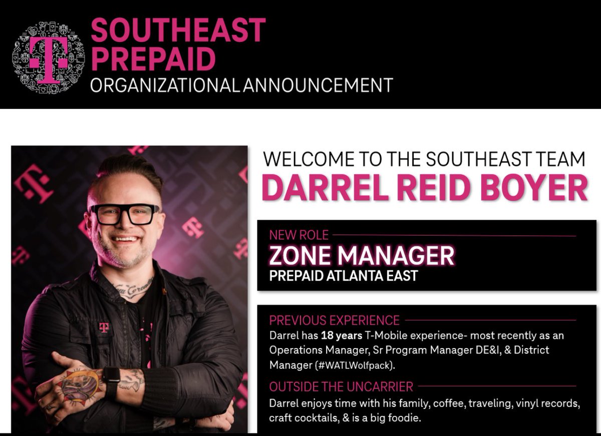 Day 1 is today for <a href="/TMOdaryl/">darrelreidboyer</a> as the new ZM for Atlanta East!!! So excited to work with DRB and bring his leadership to the prepaid team!!! Atlanta is stacked and ready rumble! #SEPowerOfLove <a href="/AnnieG_FL/">Annie Garcia</a> <a href="/thayesnet/">Terry Hayes</a>