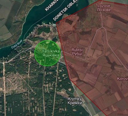 AFU also has some success south of the Oskil River in liberating Yats’kivka. 

Ukrainian forces are pushing towards Rubtsi and may have actually taken the town.