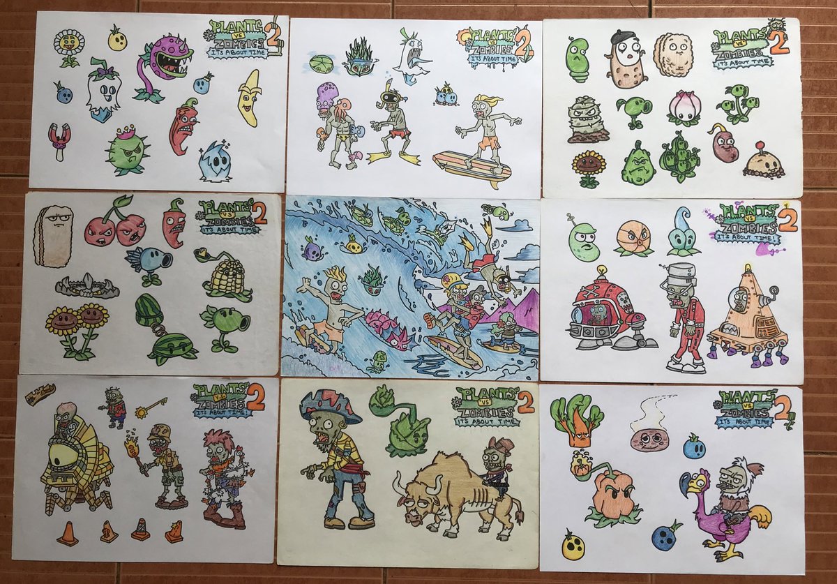 mythical_kat's tweet photo. Found a big stash of drawings I made as a kid and these are my fave @PlantsvsZombies ones from 2014…wow 🥲 https://t.co/U3YcAwnJj7