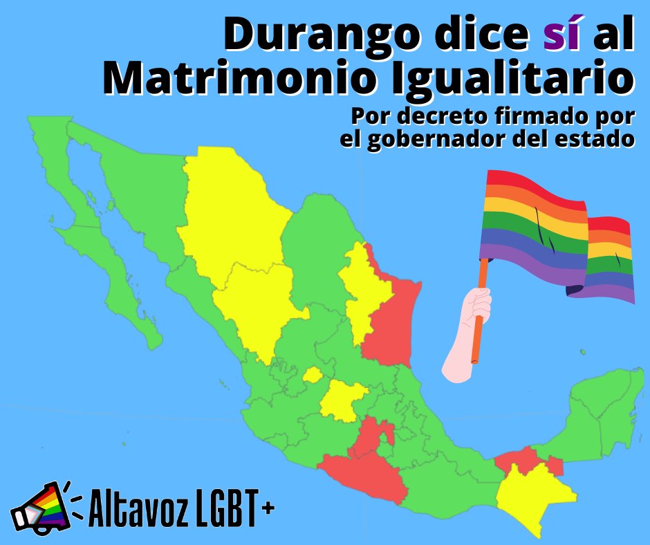 AltavozLgbt's tweet photo. El matrimonio igualitario ya es una realidad en Durango después de que el Gobernador Esteban Villegas firmó un decreto para pedirle al registro civil que no niegue estas uniones.

🖊️ Lee más información aquí: https://t.co/UeuFnNkdG6 https://t.co/Xnr3niRKt3