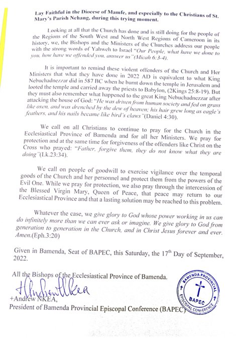 ACNMex's tweet image. 🇨🇲Desde ayer se encuentran secuestrados en   #Camerun:  
5️⃣ sacerdotes
1️⃣ religiosa
2️⃣ laicos 
👇Así lo han comunicado los obispos de la Provincia Eclesiástica de Bamenda.
Unidos en oración por la pronta liberación de todos 🙏