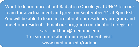 Join us Wednesday, September 21st at 8pm EST for a virtual meet and greet to learn more about our Radiation Oncology residency program! #medtwitter #MedStudentTwitter #Match2023 #Match23 #radonc