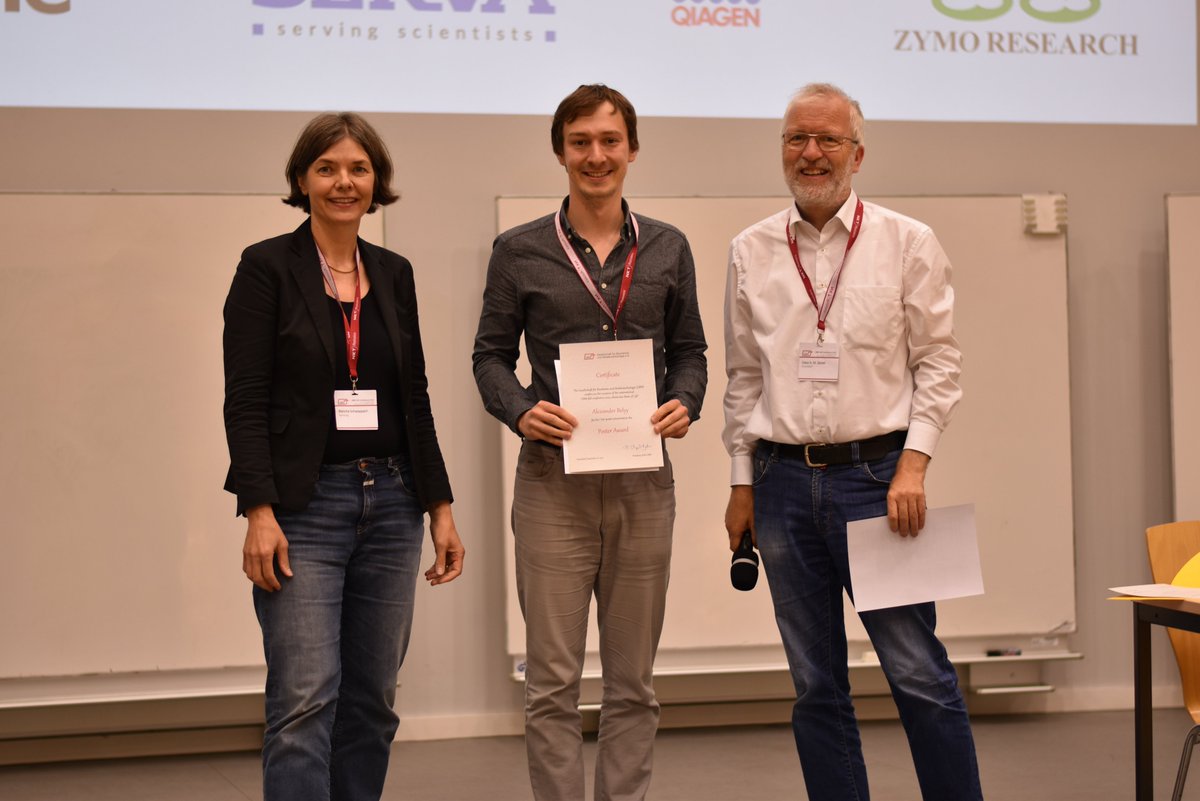 GBM_eV's tweet photo. 🥇Congrats to @alexanderbelyy1 from @mpimoph @Intein, Svenja Moench from @NiemeyerLab @KITKarlsruhe and Jaime Fernandez Sobaberas from BZH/Nickel Group for receiving the GBM Poster Awards at #GBMFallConference @HHU_de🎉 https://t.co/tCExOr7wE0