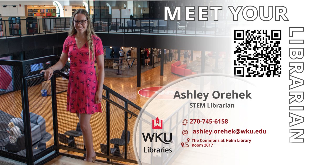 Meet Ashley! Ashley is our STEM librarian and serves Ogden College. If you need help with research in the sciences she is the person to call. Schedule an appt. now: libguides.wku.edu/prf.php?accoun… @wkuogden #WKU #wkulibraries #PeopleofWKU