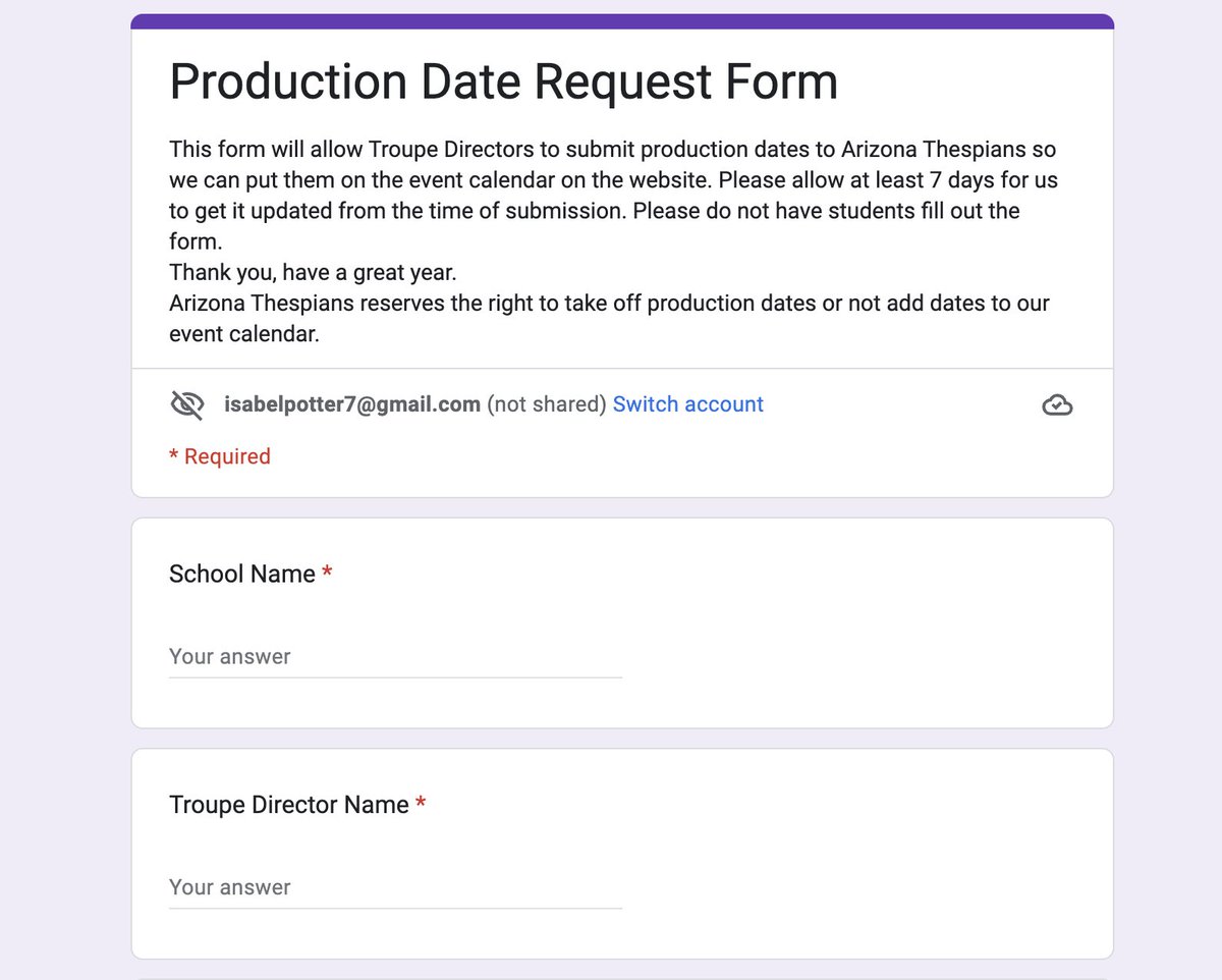 Want to see what other az thespian troupe’s are producing? Check out arizonathespians.com under the calendar tab! You can also submit the dates of your troupe’s productions in the Google form at the bottom of the calendar page!