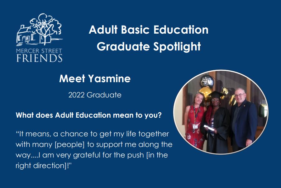 This week is Adult Education &amp; Family Literacy Week! Meet Yasmine, a 2022 graduate from the Mercer Street Friends Adult Basic Education program. We are so proud of her accomplishments! #mercerstreetfriends