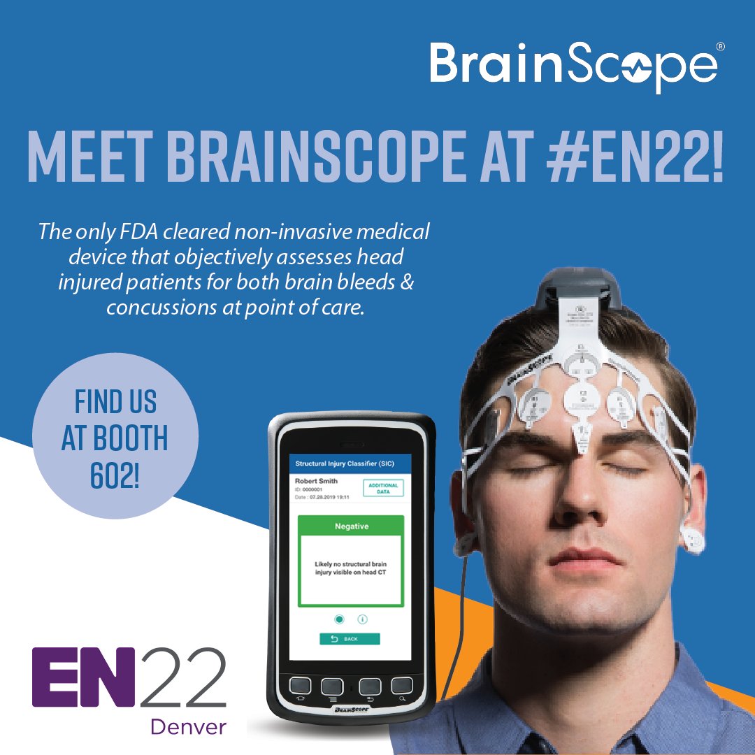 BrainScope's tweet photo. We're gearing up to attend #EN22! Find us at booth to discuss the current challenges in assessing mild head-injured patients and how BrainScope can help. https://t.co/BwErXATxFV