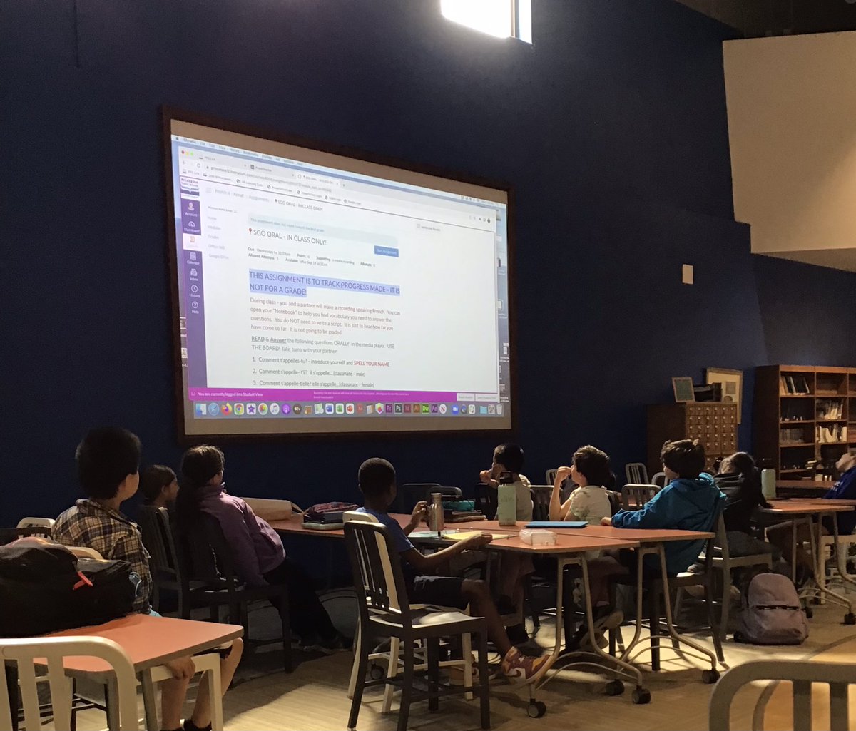 PrincetonMS_LC's tweet photo. Mme Kenah’s 6th graders in the Learning Commons today using @Canvas_by_Inst to record their first French conversations &amp; learning to navigate our World Language Library. https://t.co/9iNbAKmRdf